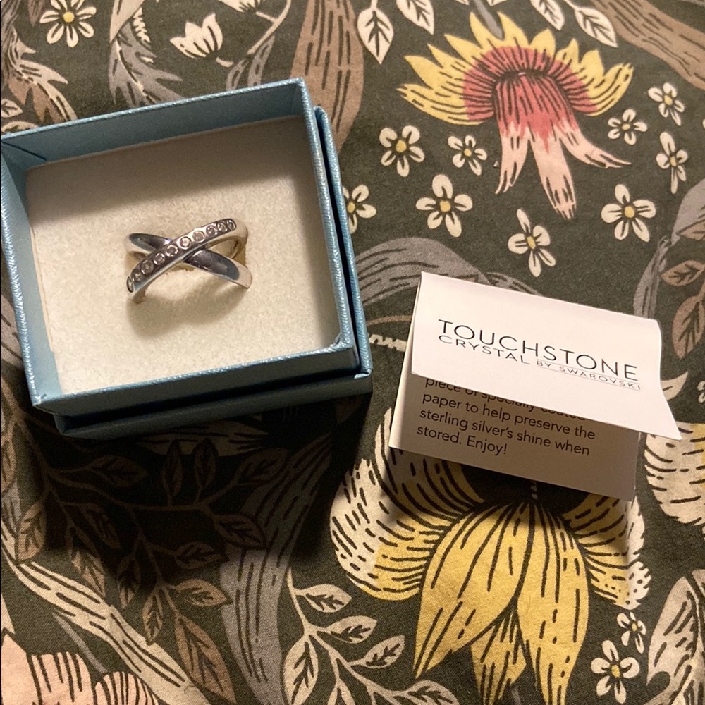 Touchstone Crystal by Swarovski Sterling Silver Crossover Ring